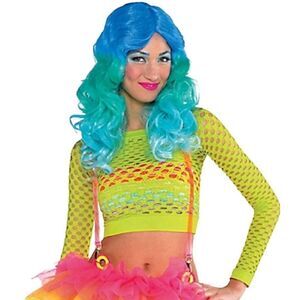 Neon Fishnet Crop Top Shirt Laser Cut 80s Electronica Costume Novelty Club Dance
